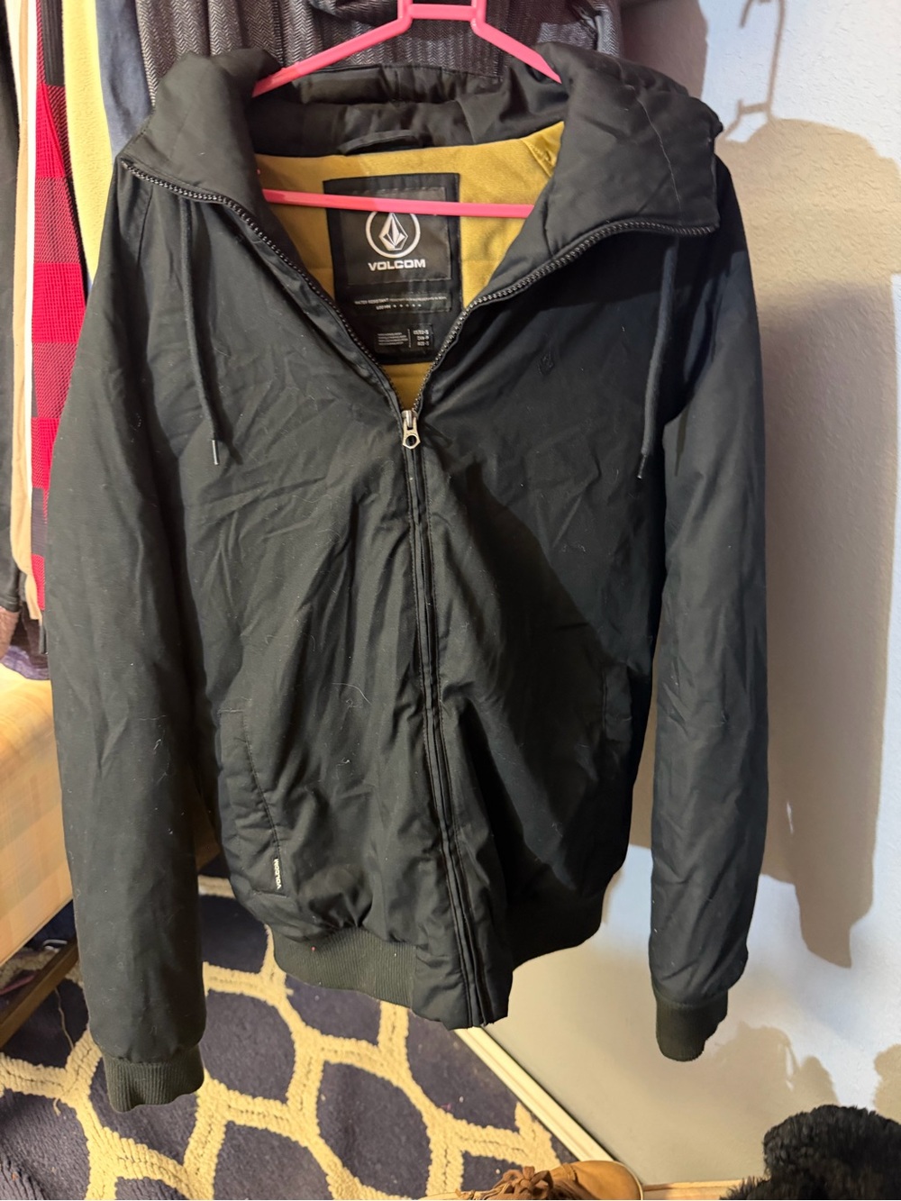 Volcom Men’s Black Bomber Jacket with Mustard Lining